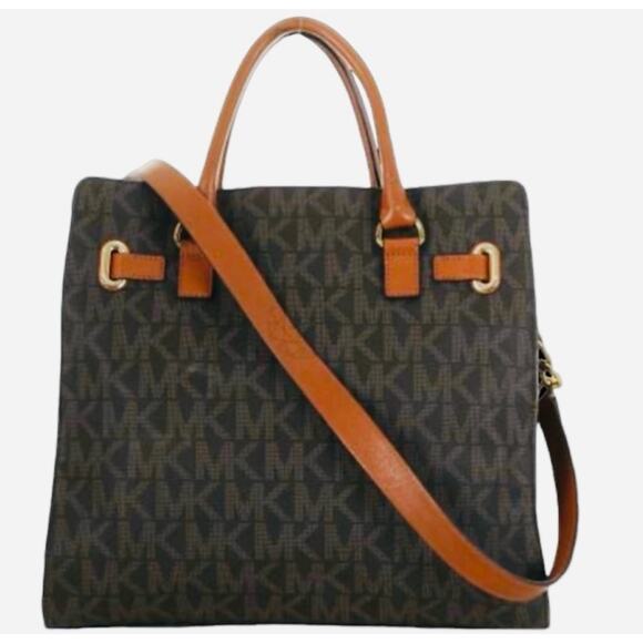 Michael Kors Brown Logo Print Large Hamilton Tote Satchel Handbag - Picture 2 of 14